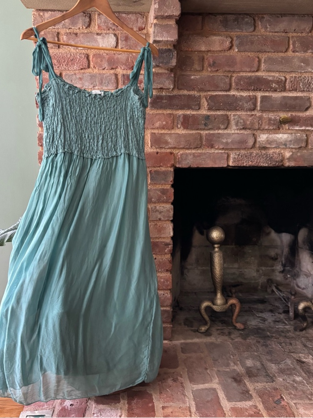 Sage Green Tie-Shoulder Smocked Sundress